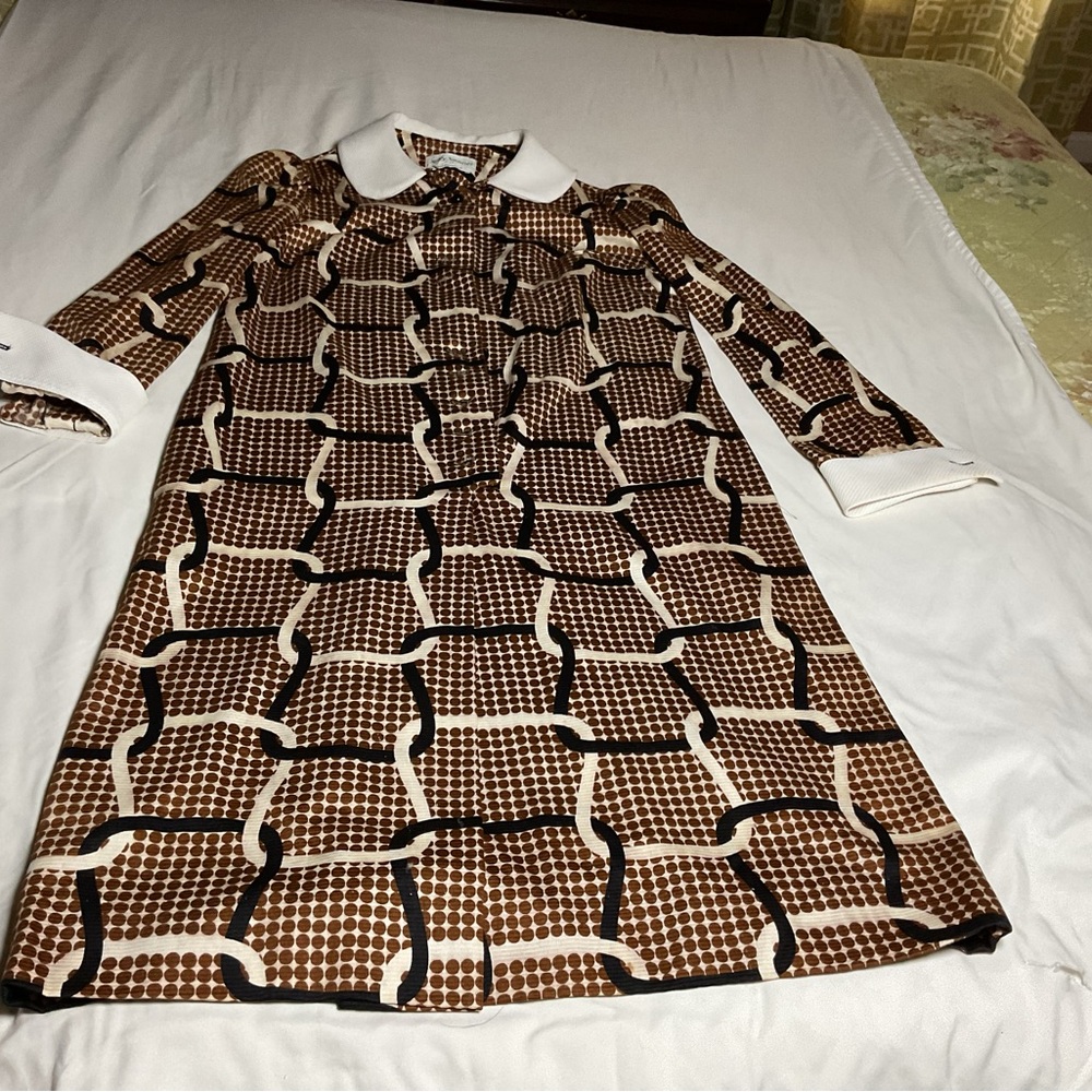 Authentic late 1960s Toby Tanner Geometric Print A-Line shirt dress size 12